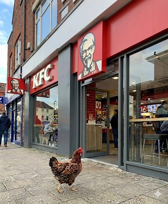 chicken walking near KFC