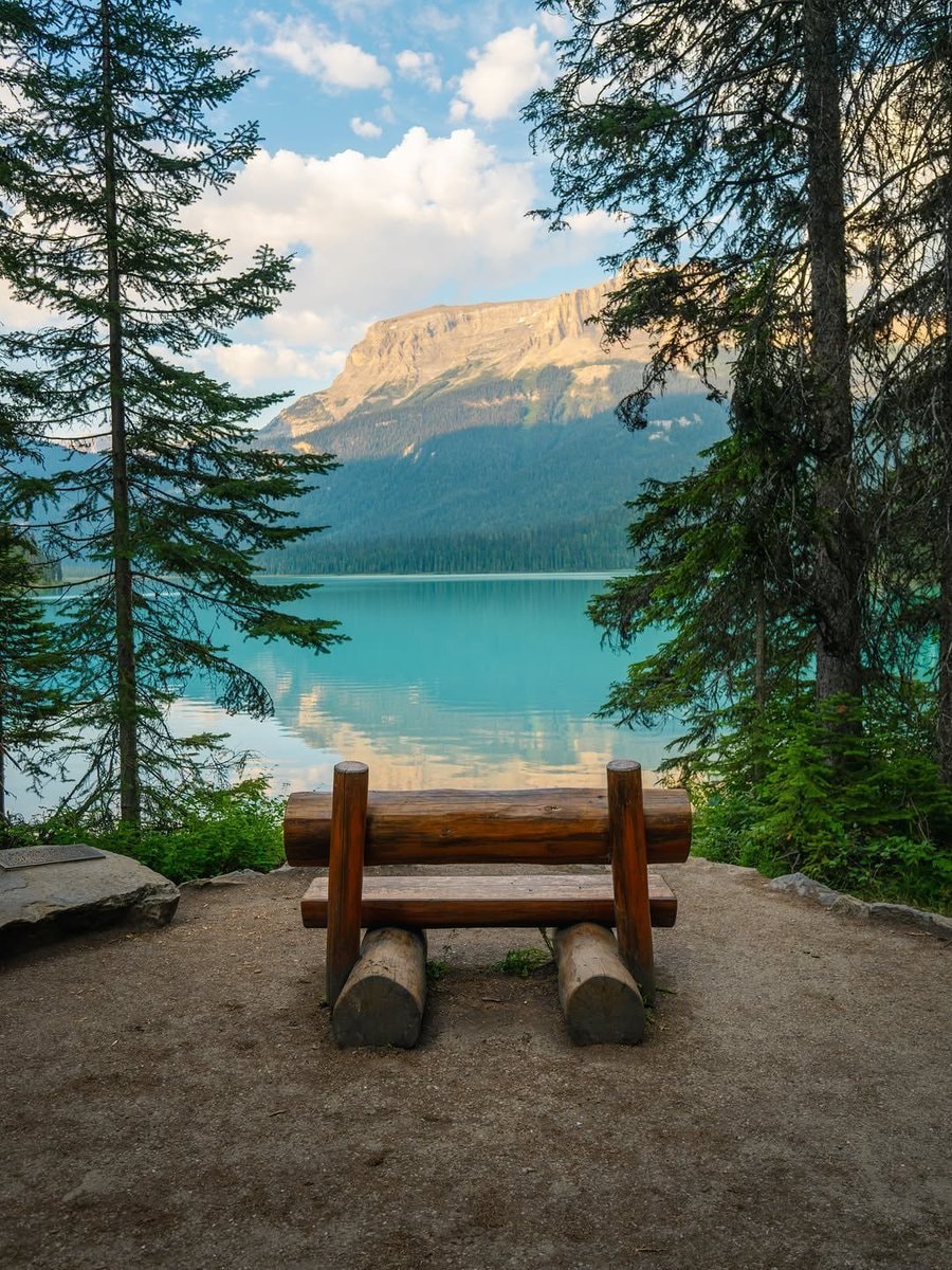 Alberta bench and turquoise lake