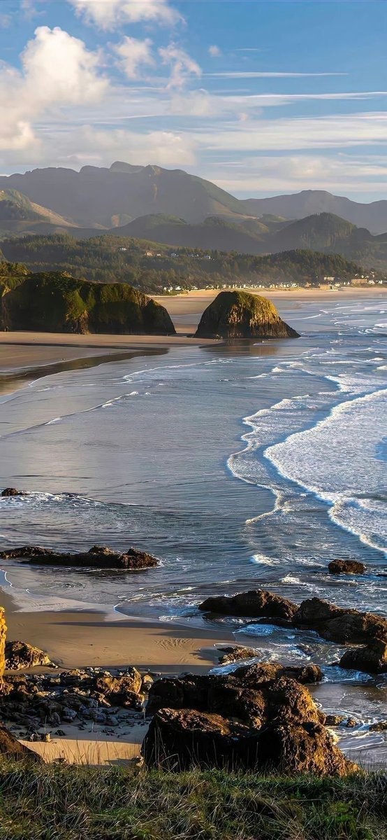Oregon coast beach at golden hour
