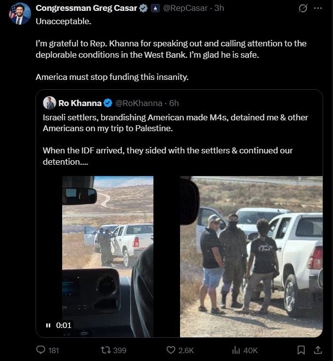 Ro Khanna West Bank detention