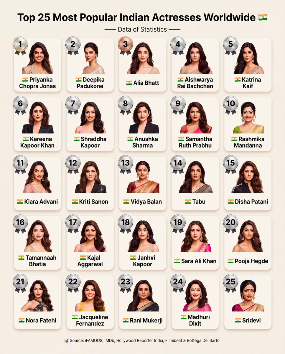 Top 25 Most Popular Indian Actresses Worldwide