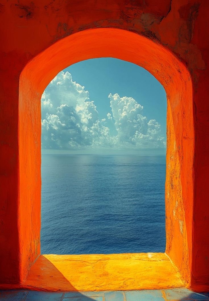 Mediterranean view through orange arch (photo 2 of 4)