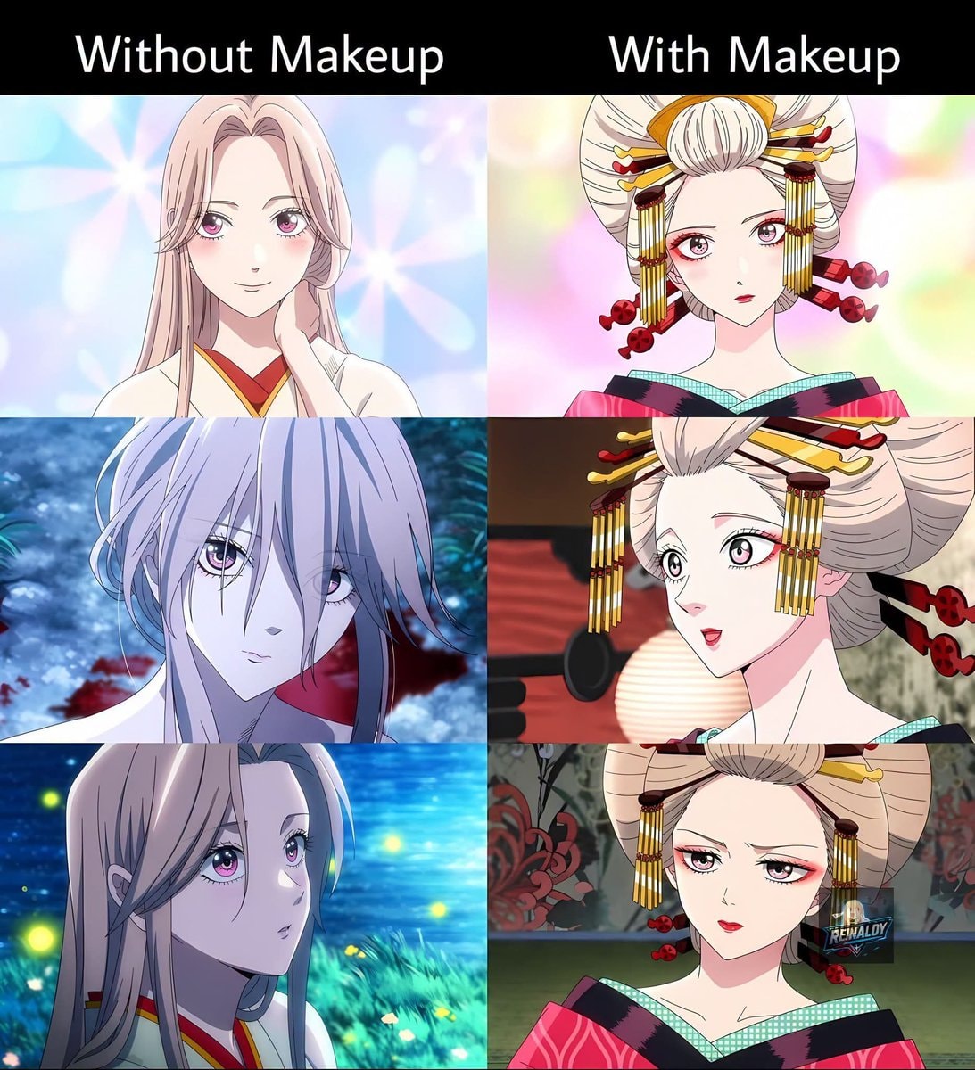 anime characters with and without makeup