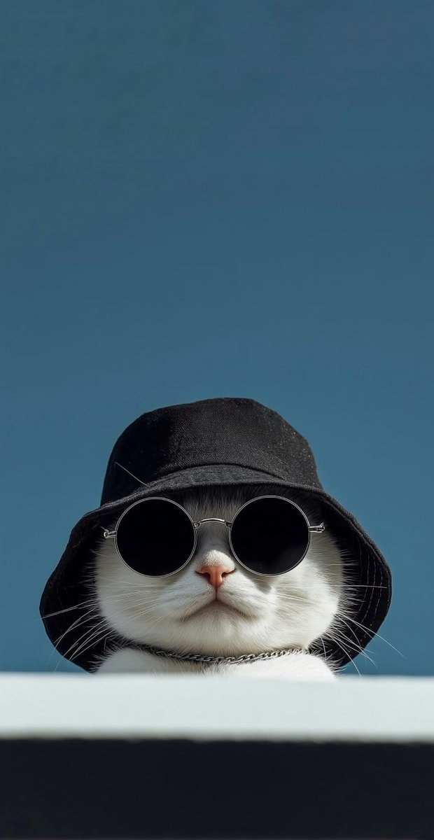 Stylish cat in bucket hat and sunglasses Stylish cat in bucket hat and sunglasses