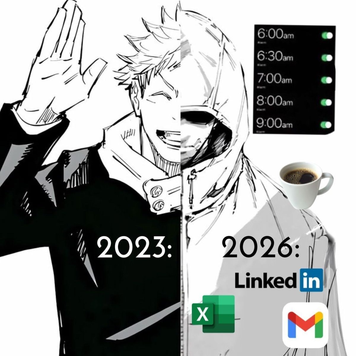 2023 vs 2026 anime character work life