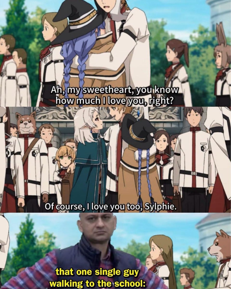Anime meme single guy walking to school