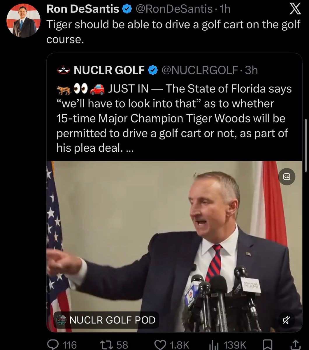 Ron DeSantis Tiger Woods golf cart