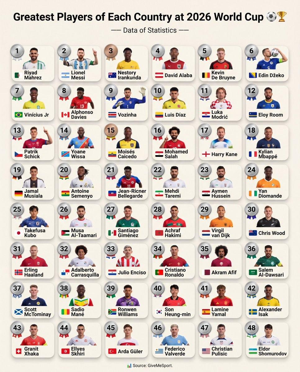 Greatest Players of Each Country at 2026 World Cup