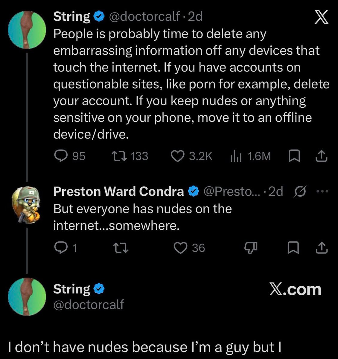 guy explains why he has no nudes online