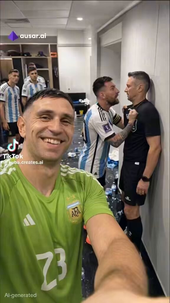 Argentina player selfie with Messi referee moment