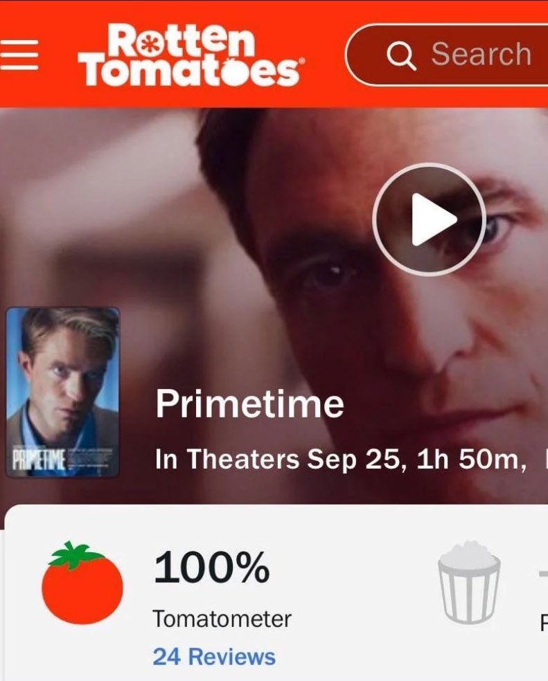 Primetime Robert Pattinson 100% Rotten Tomatoes