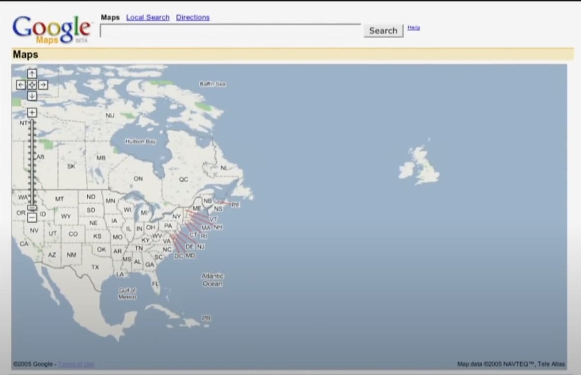 Google Maps 2005 launch interface Google Maps 2005 launch interface
