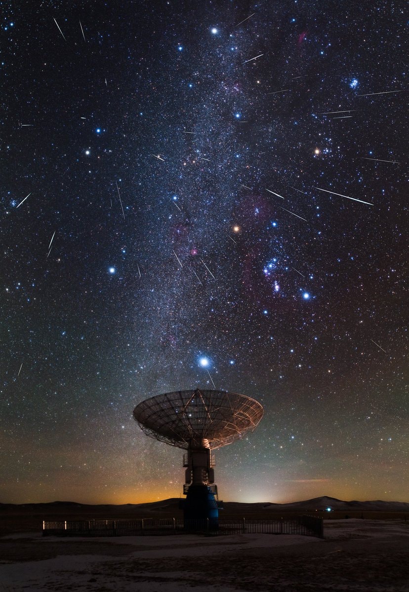 Geminids meteor shower near Orion