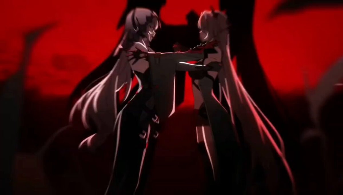 Anime characters dramatic embrace