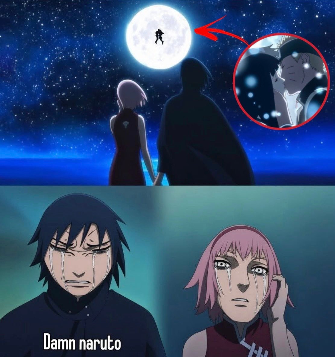 Sasuke and Sakura cry over Naruto