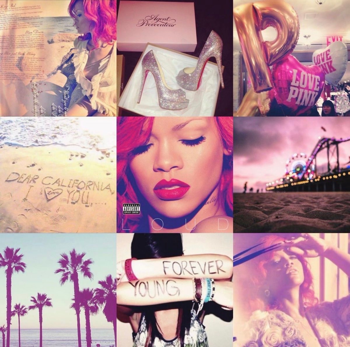 Rihanna pink hair collage