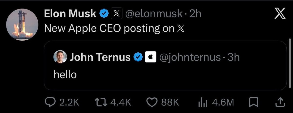 Elon Musk welcomes Apple CEO