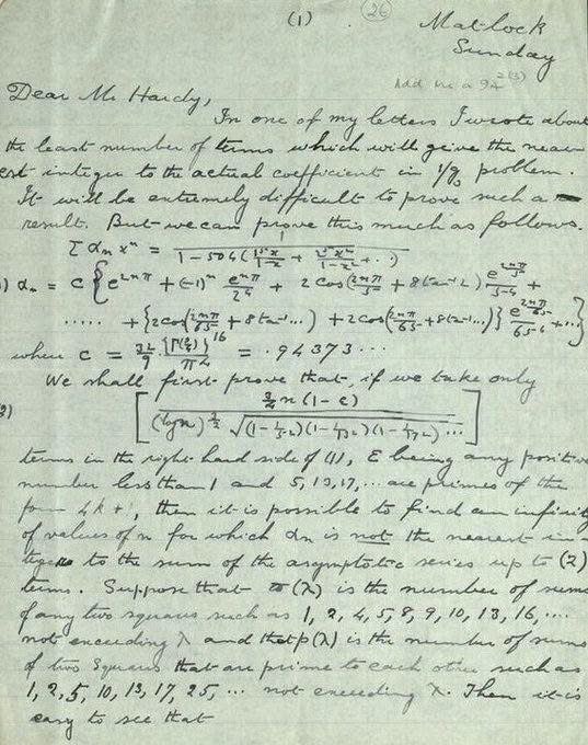 Srinivasa Ramanujan handwritten notes (photo 1 of 3)