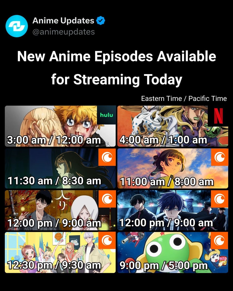 Anime Updates streaming schedule