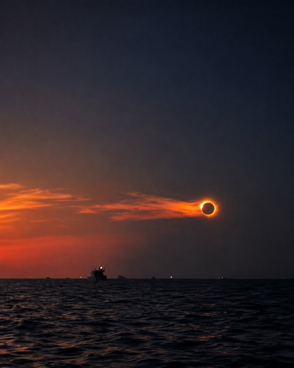 Total solar eclipse over ocean