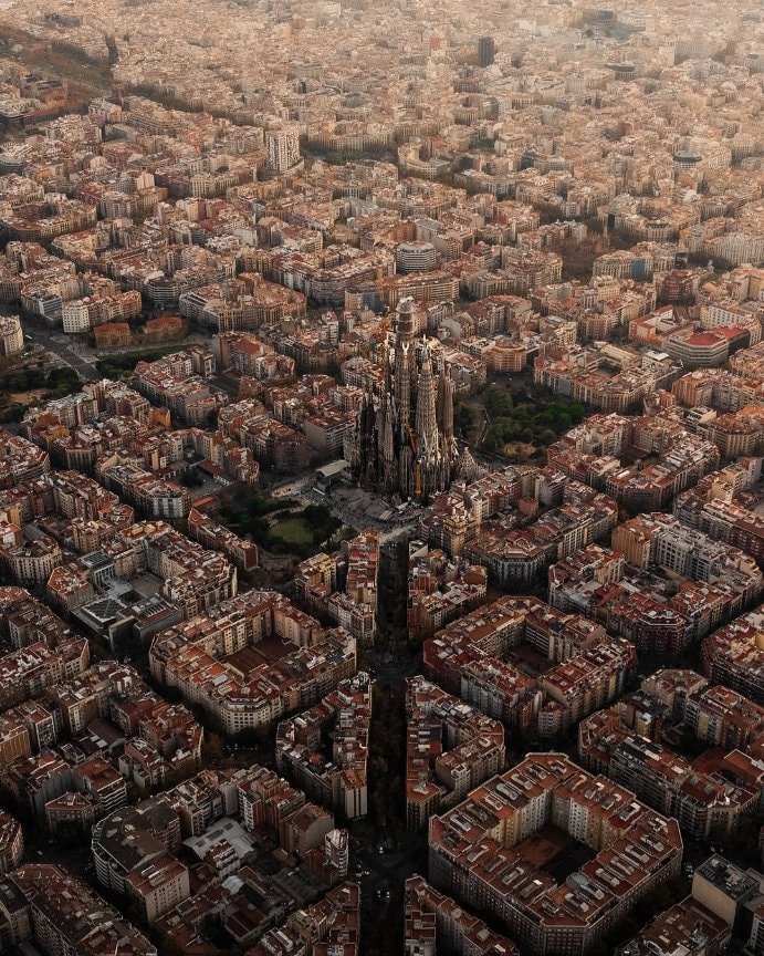 Barcelona cityscape aerial view La Sagrada Familia