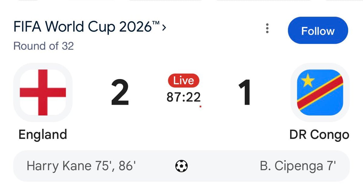 Harry Kane brace England vs DR Congo World Cup 2026