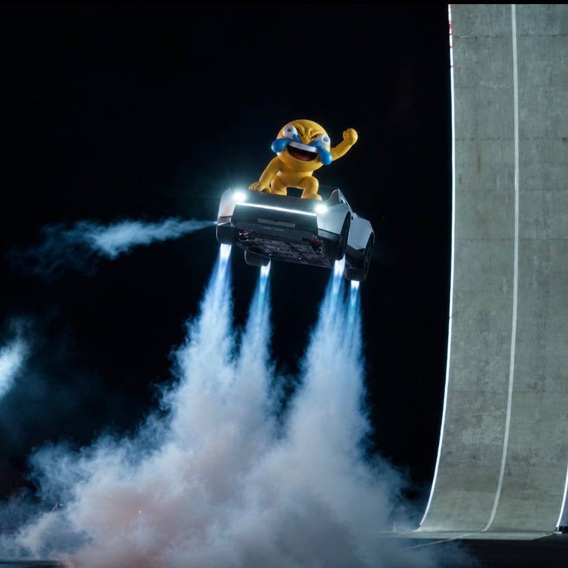 yellow emoji in flying jet car