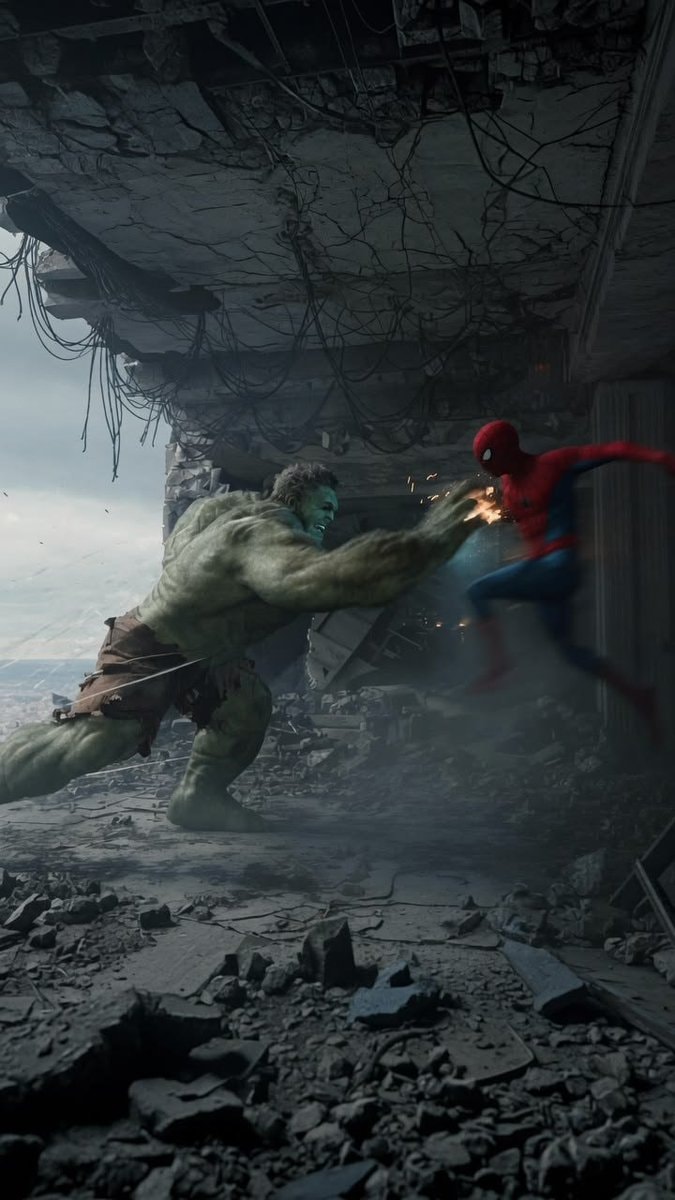Hulk vs Spider-Man battle scene