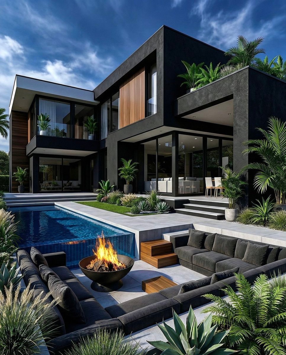 Modern mansion outdoor living space