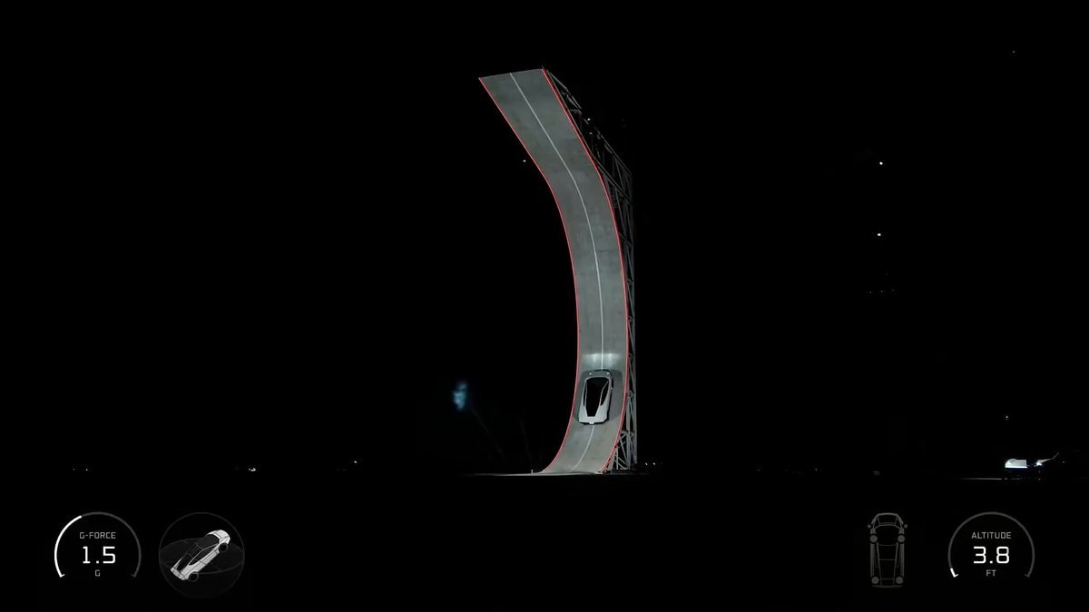 Tesla Roadster vertical loop stunt