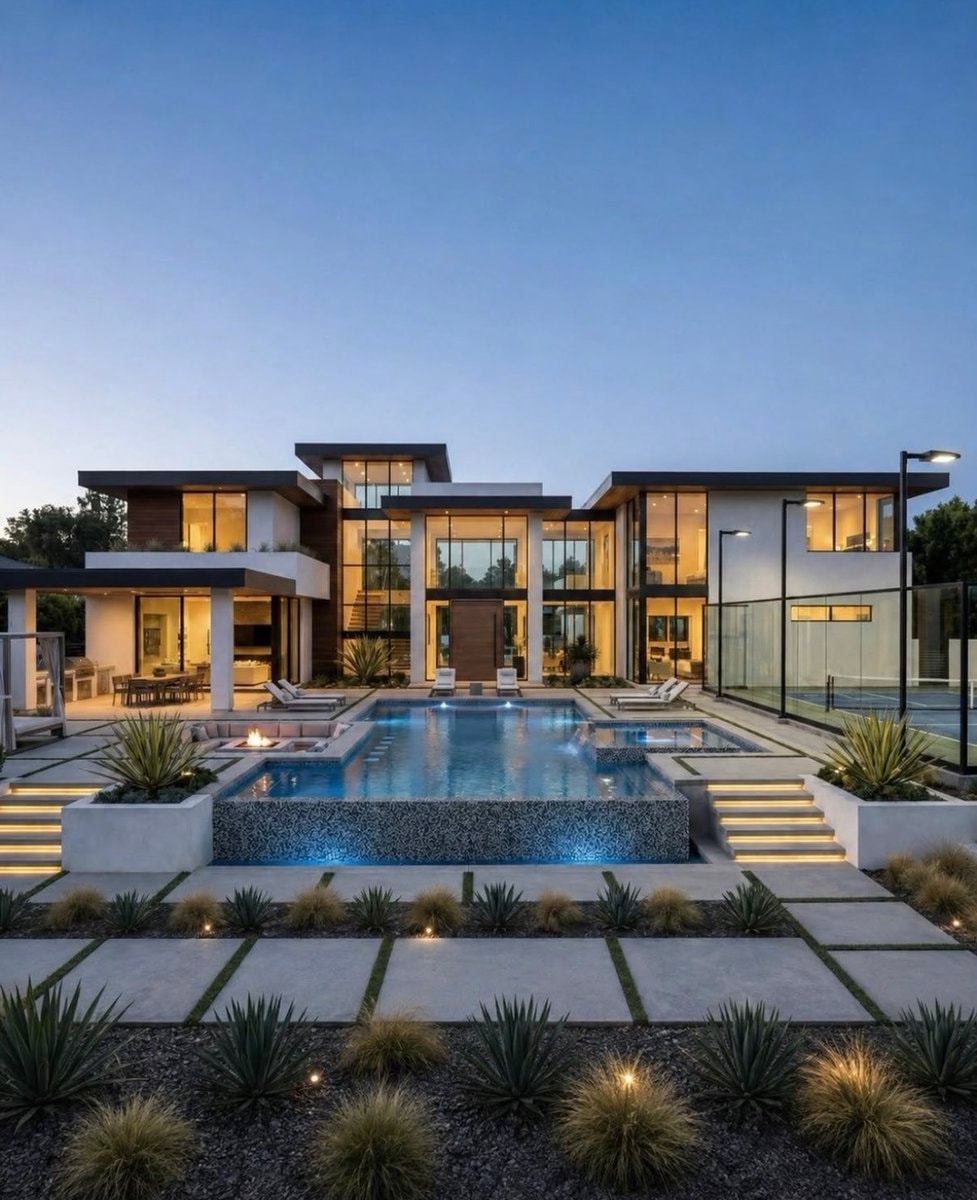 modern mansion dusk pool