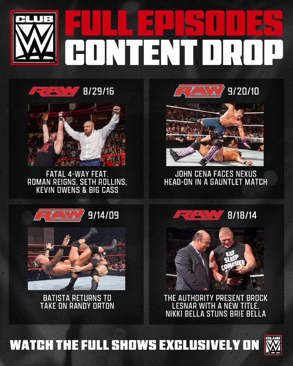 WWE RAW episodes on Club WWE