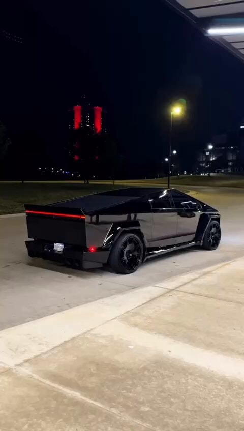 Black Cybertruck at night