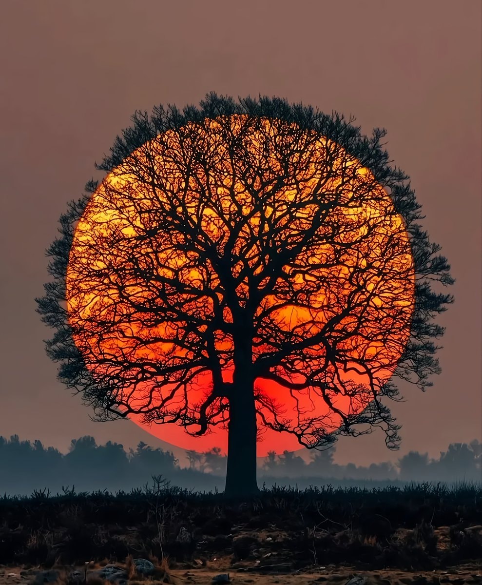 Bare tree sunset silhouette