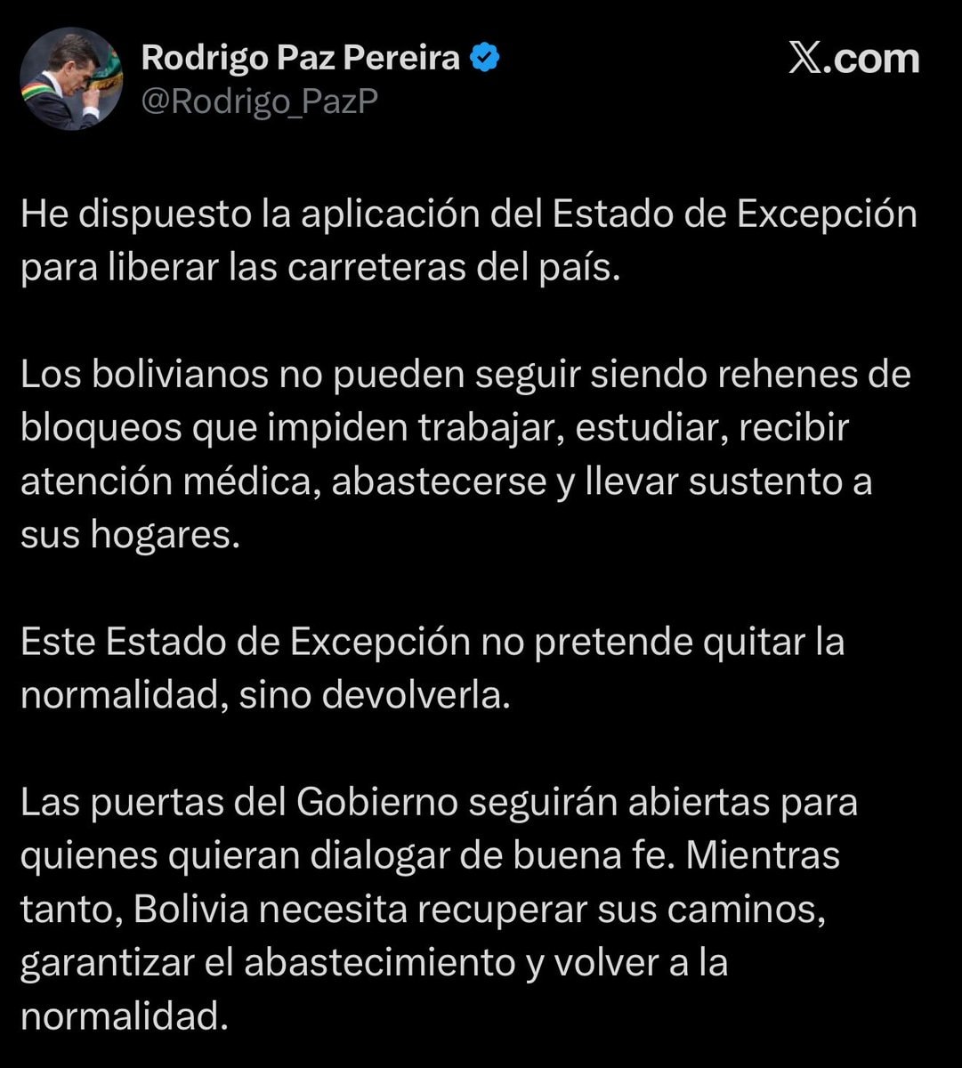 Bolivia declares state of exception