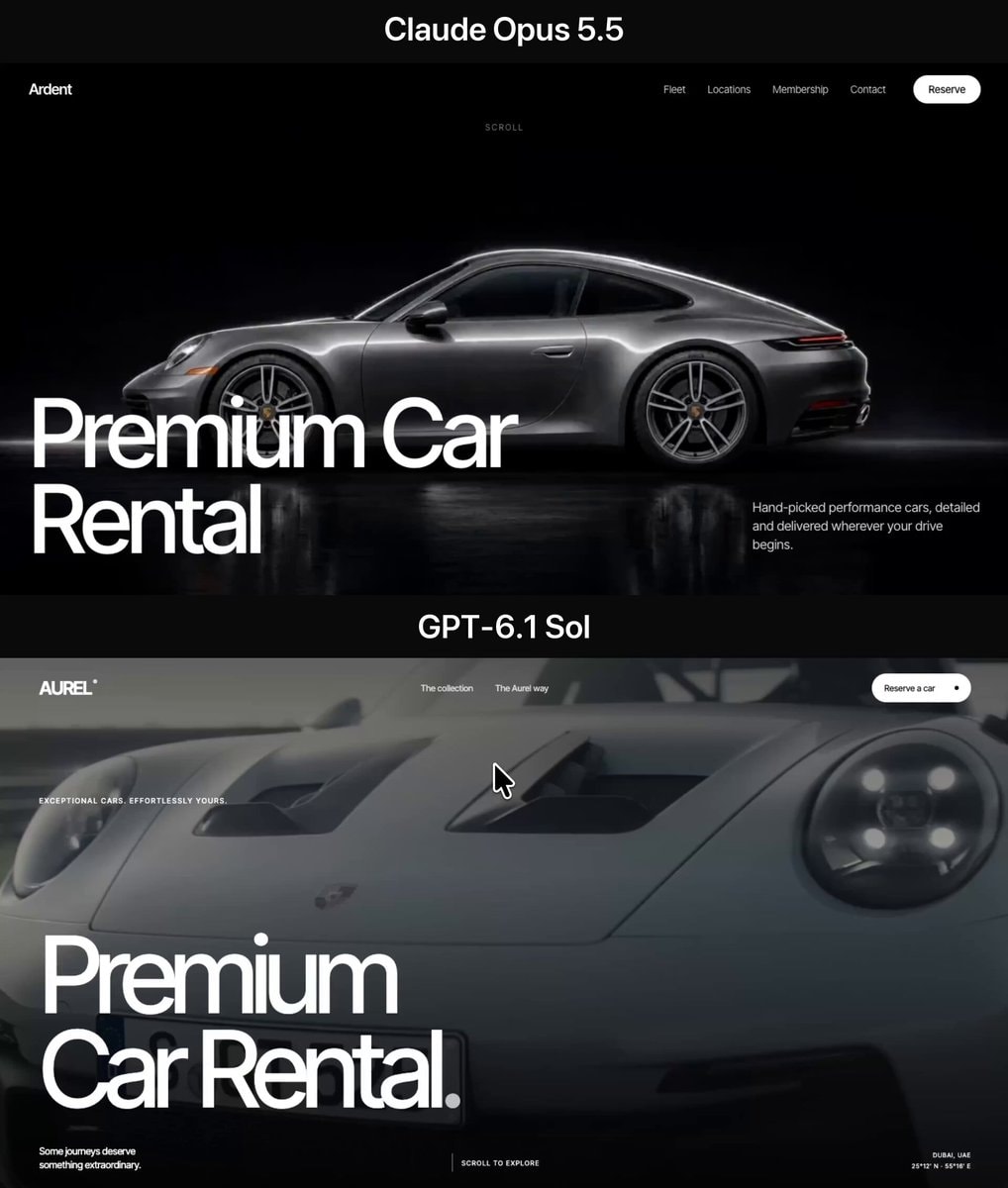Claude Opus 5.5 vs GPT-6.1 Sol cinematic web design