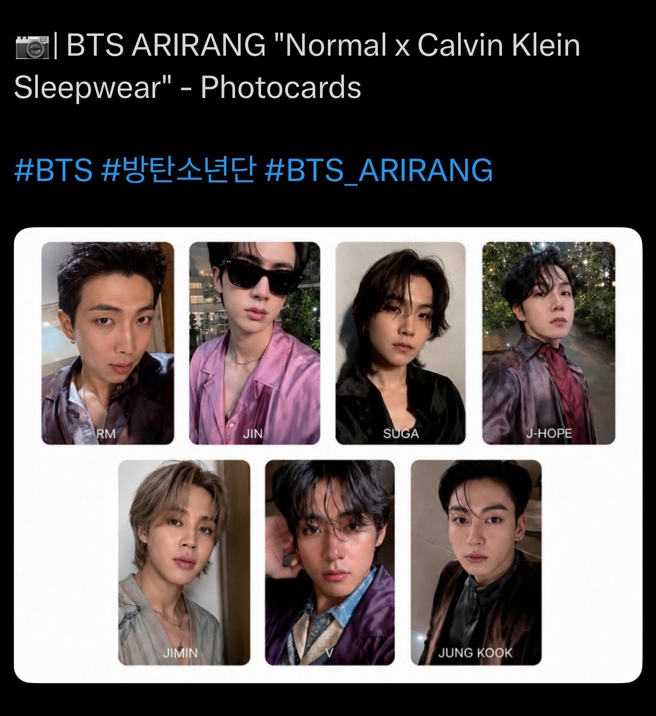BTS ARIRANG Normal x Calvin Klein Sleepwear Photocards
