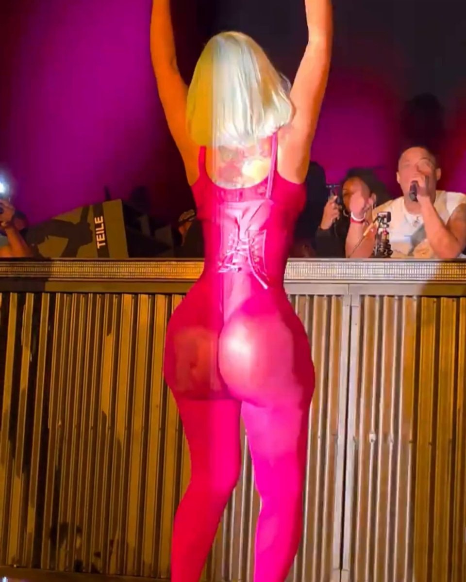Cardi B pink corset stage