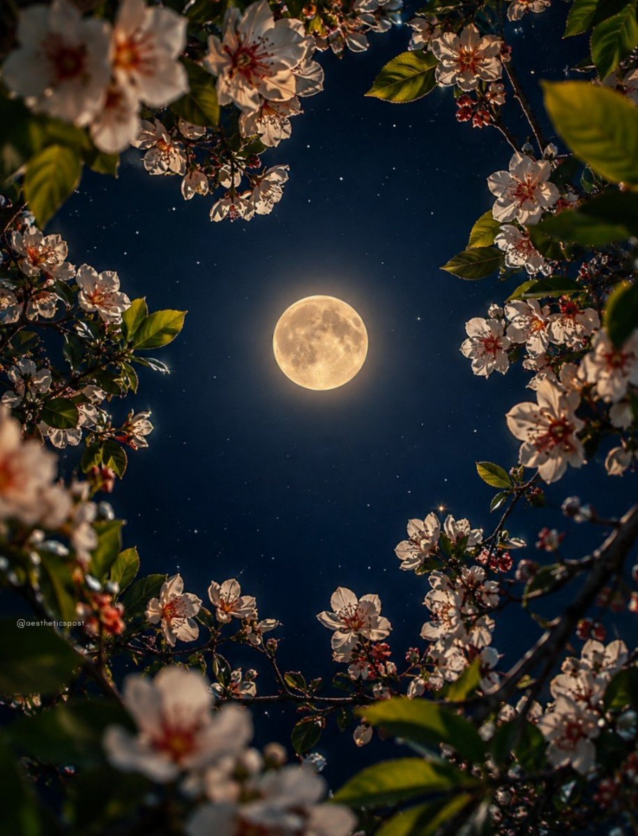 Full moon and flowers