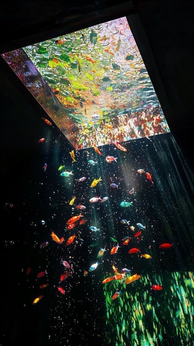 Colorful fish in dark ethereal space Colorful fish in dark ethereal space