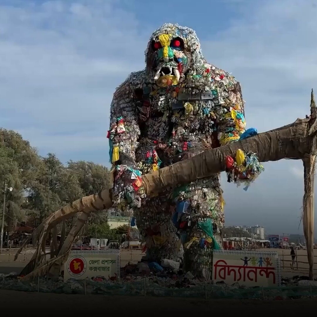 Plastic waste monster sculpture Bangladesh