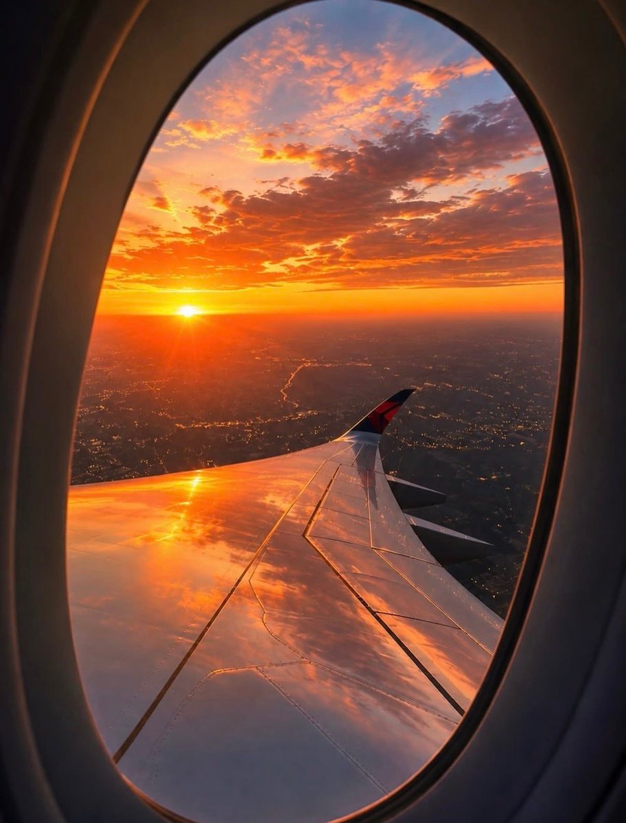 sunset from airplane window