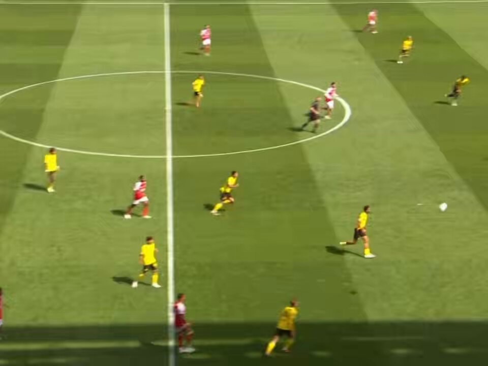 Soccer match yellow red kits