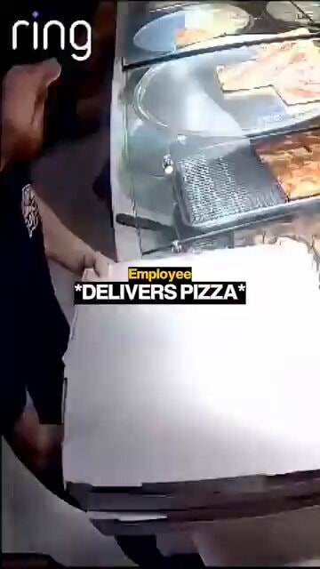 Employee delivers pizza pies upside down