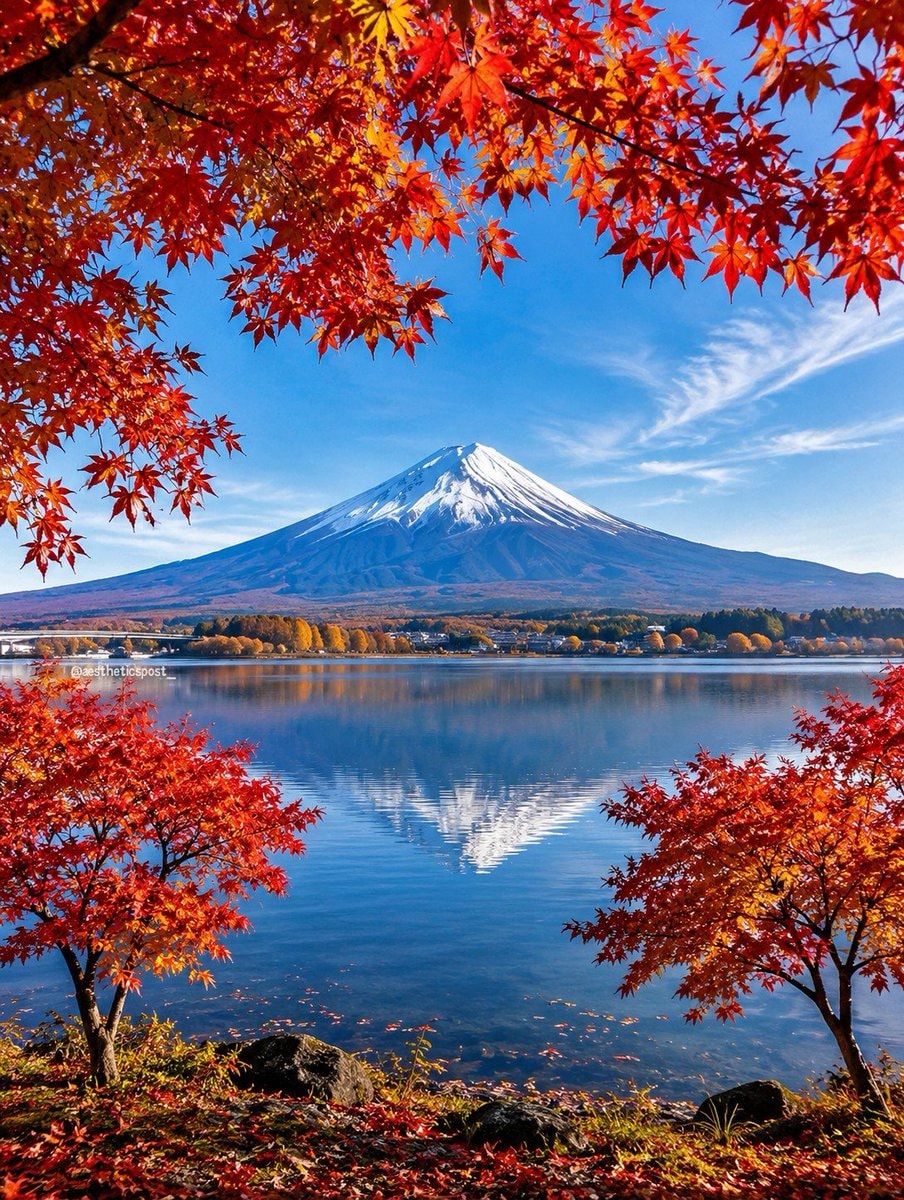 Mount Fuji autumn reflection