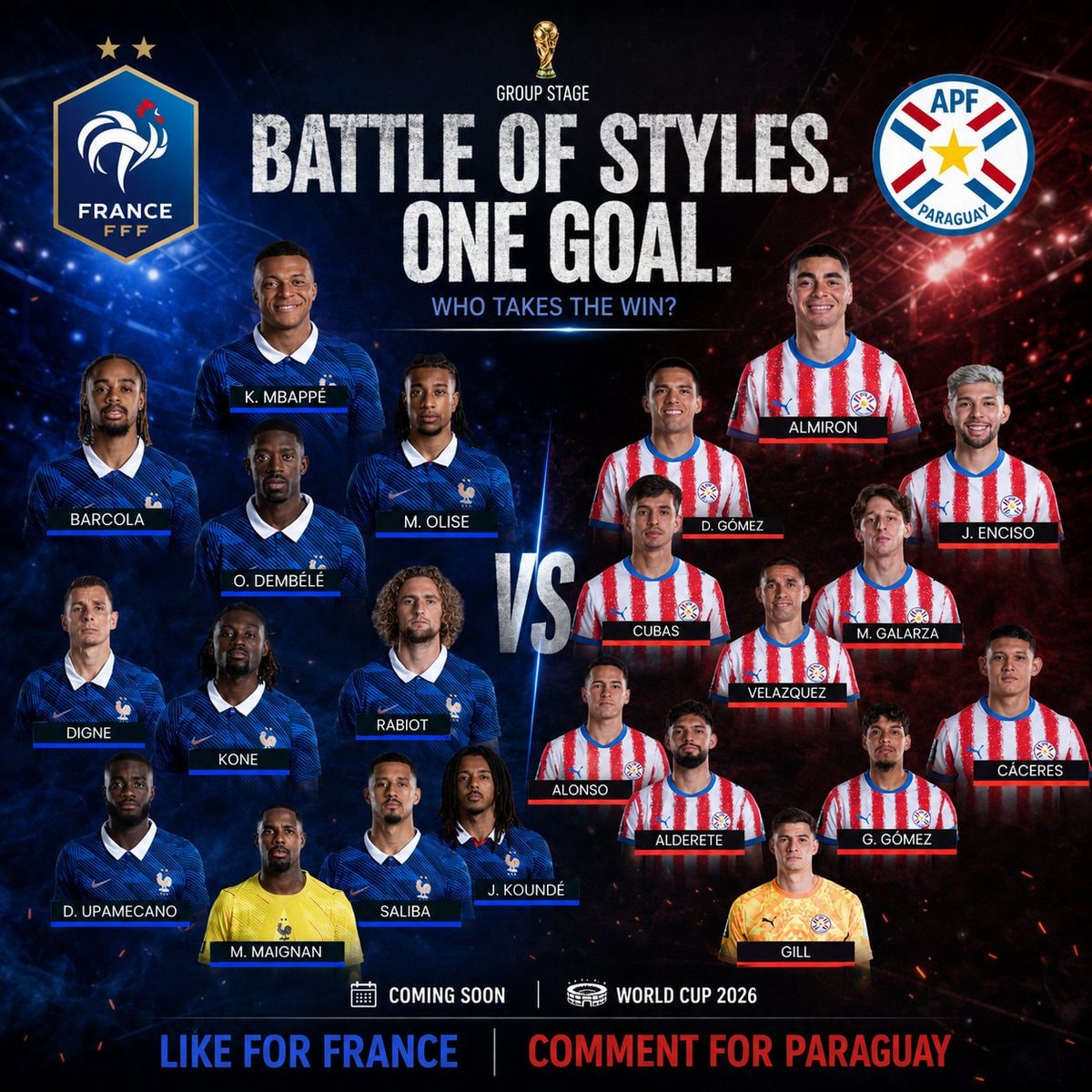 France vs Paraguay lineup