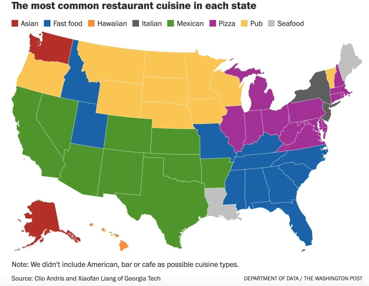 Most common restaurant cuisine by state