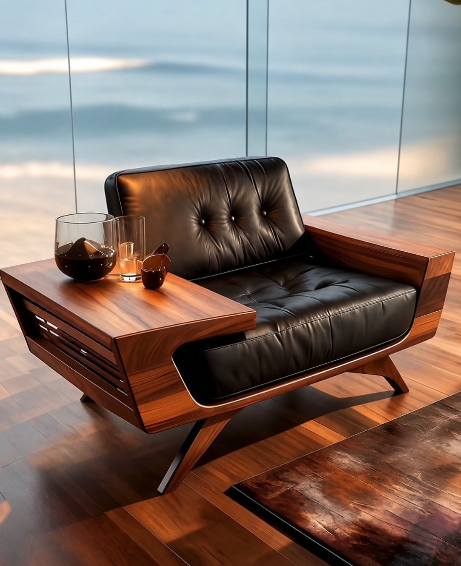 modern armchair with built-in side table