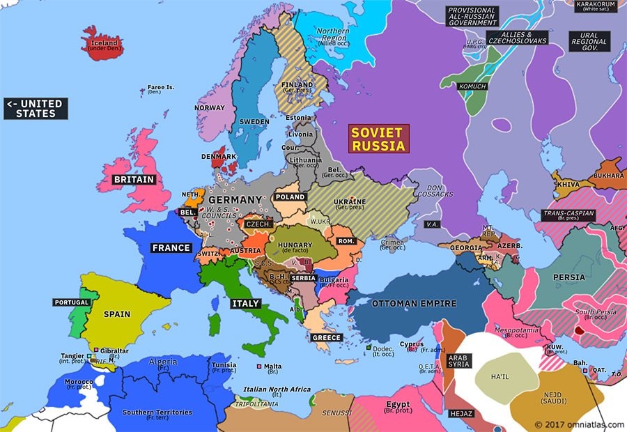 Europe Armistice Day map