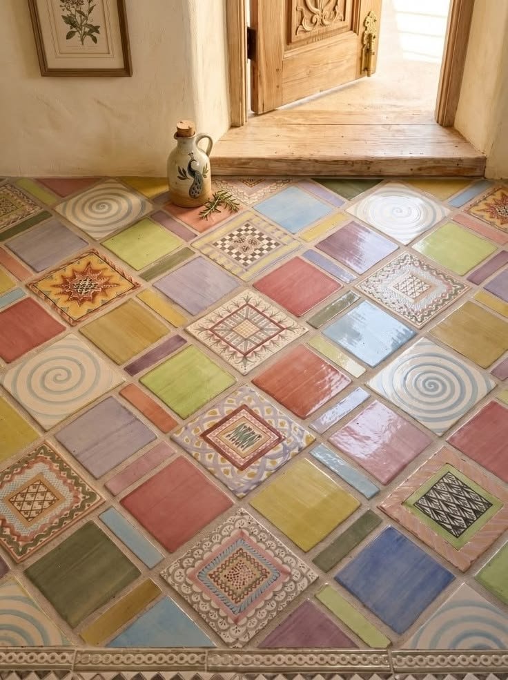pastel diamond tile floor rustic jug